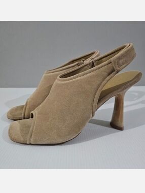 Vince Quest Slingback Heel Womens 10 Beige Tan Suede Peep Toe Sandal NEW